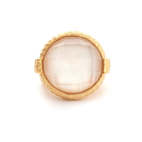 Mother of Pearl Doublet Round Hammered Satin Cocktail Ring - Closeout