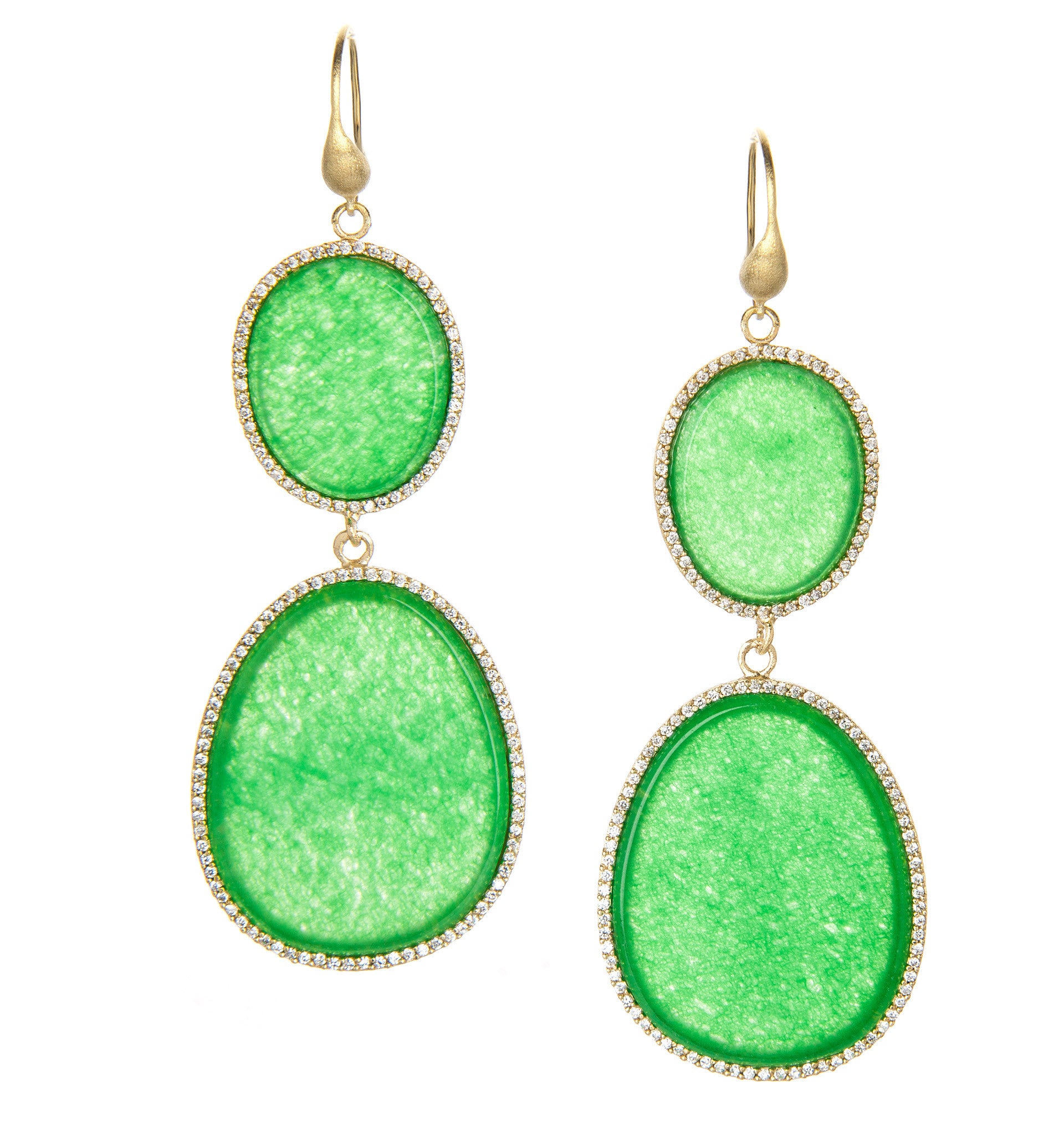 Green Quartzite + Cubic Zirconia Double Dangle Earrings - Closeout