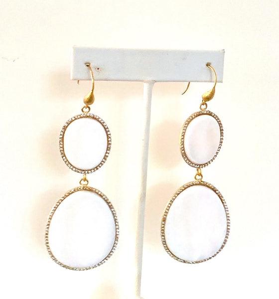 Mother of Pearl + Cubic Zirconia Double Dangle Earrings - Closeout