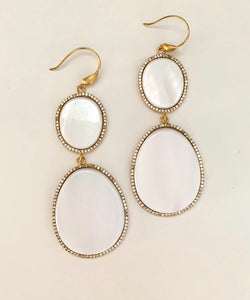 Mother of Pearl + Cubic Zirconia Double Dangle Earrings - Closeout