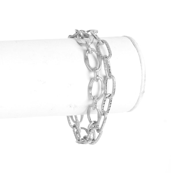 Rhodium Multi Link Double Chain Layered Satin Bracelet