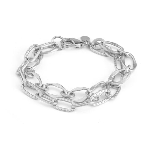 Rhodium Multi Link Double Chain Layered Satin Bracelet