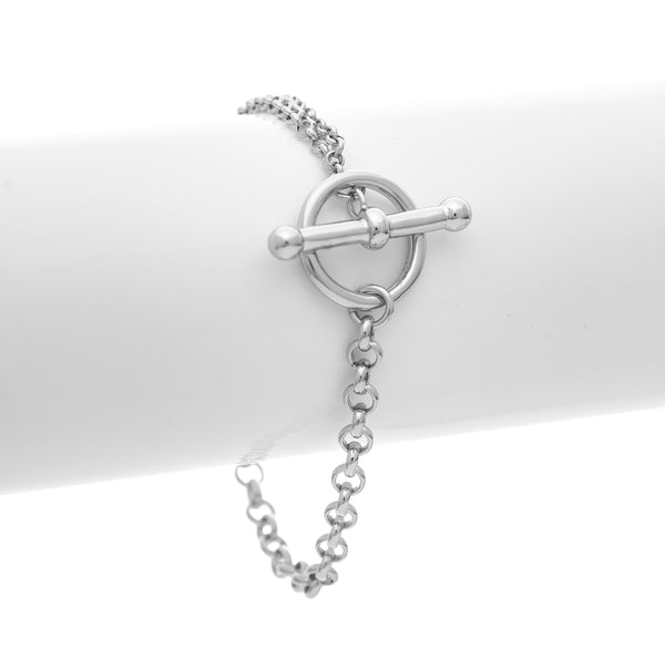 Rhodium Cable Duo Chain Link Toggle Bracelet