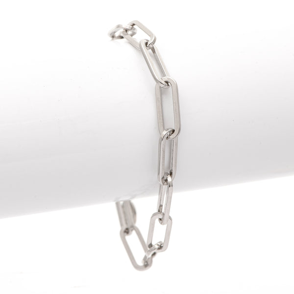 White Rhodium Polished Paper Clip Link Bracelet