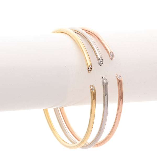 Multi Metal + Cubic Zirconia Triple Bangle Set