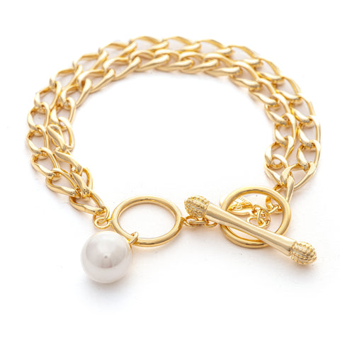 Double Chain Pearl + Toggle Bracelet