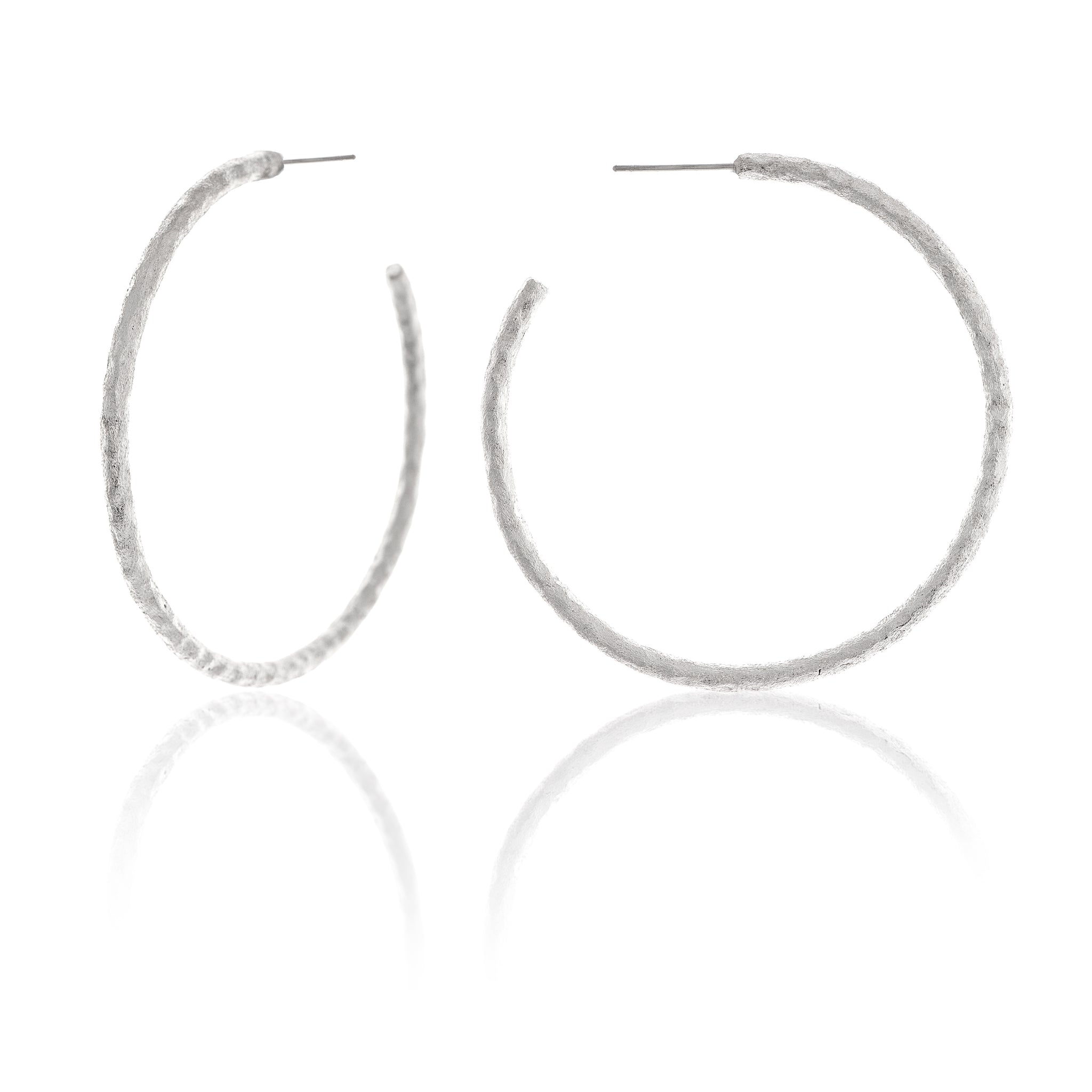 White Rhodium Hammered 2" Hoop Earrings