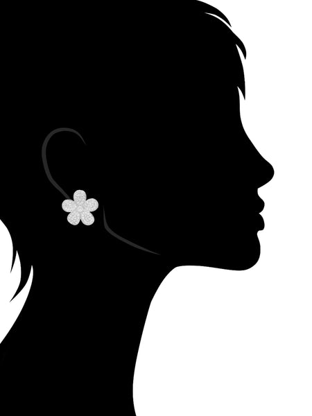 Rhodium Cubic Zirconia Flower Stud Earrings - Closeout