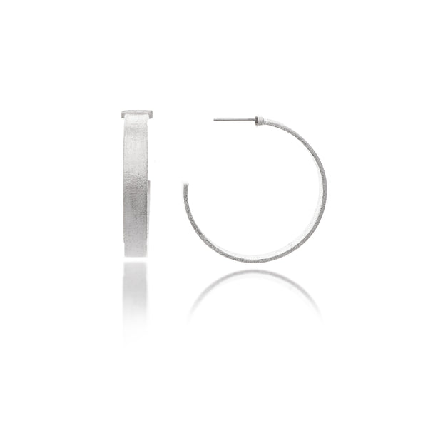White Rhodium Flat 1.5" Hoop Earrings