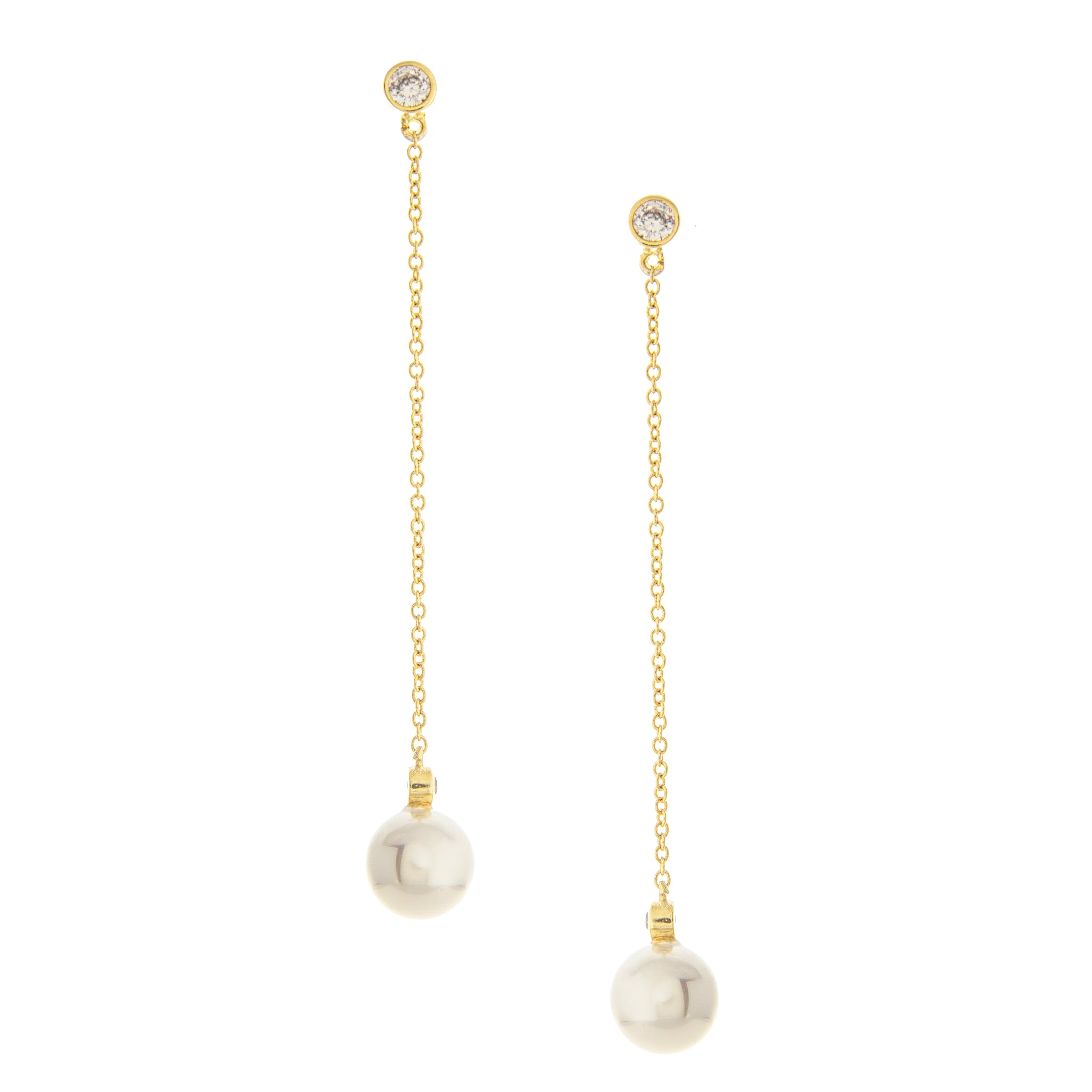 Simulated Diamond + Pearl Chain Drop Earrings