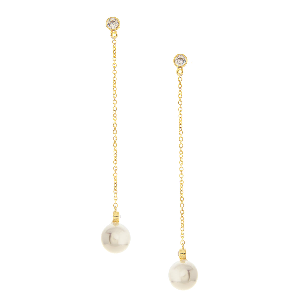 Simulated Diamond + Pearl Chain Drop Earrings – Rivka Friedman Jewelry