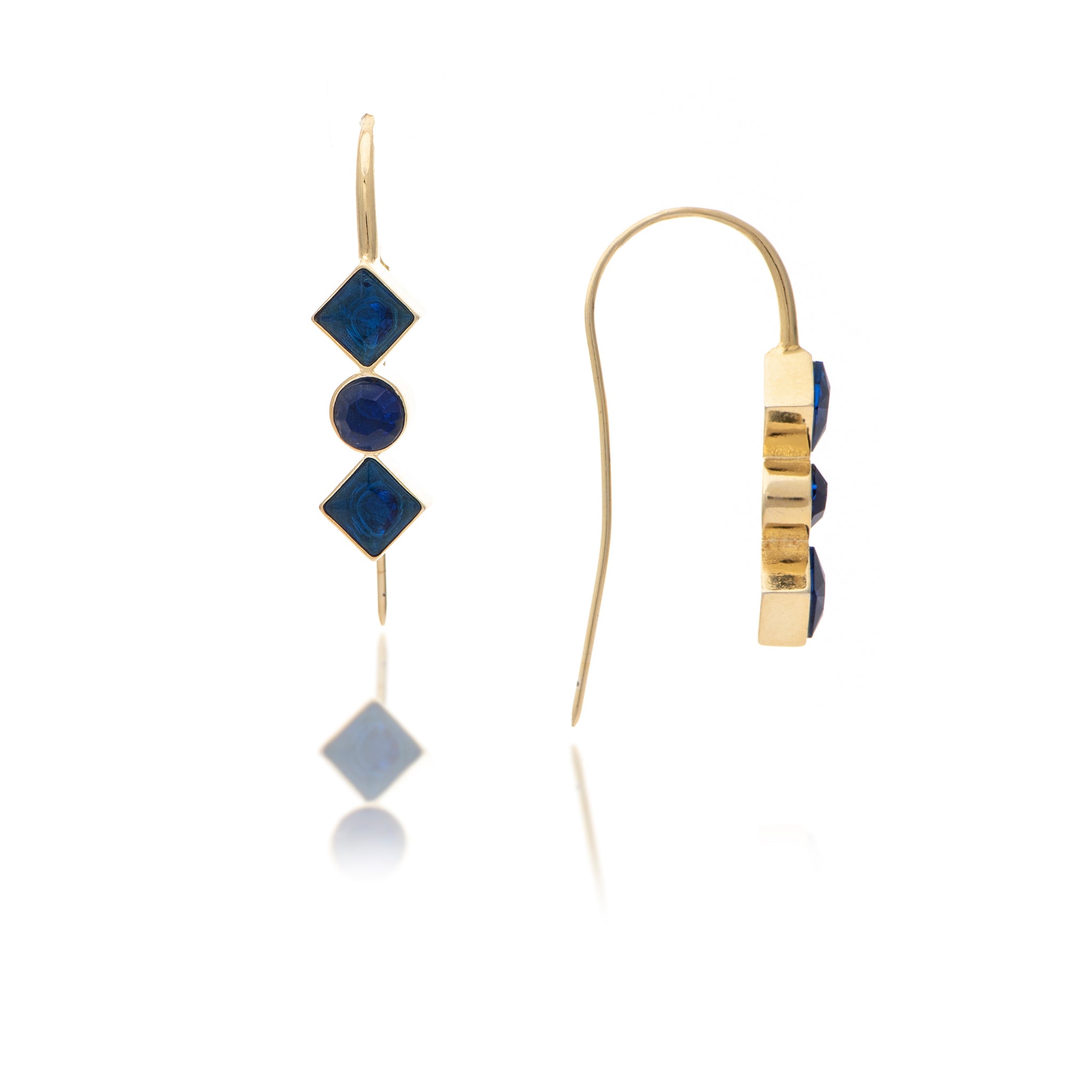 Blue Bezel Multi Stone Threader Earrings