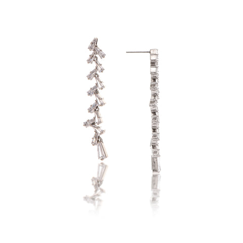 Rhodium Clad CZ Trapezoid Dangle Earrings - Closeout