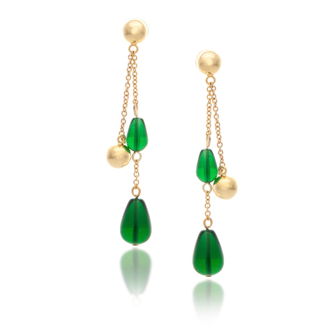 Emerald + Polished Bead Chain Dangle Earrings