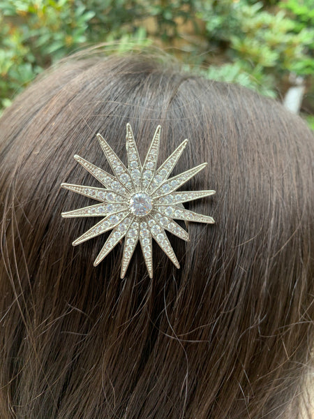 Rhodium Starburst Hair Comb - Closeout