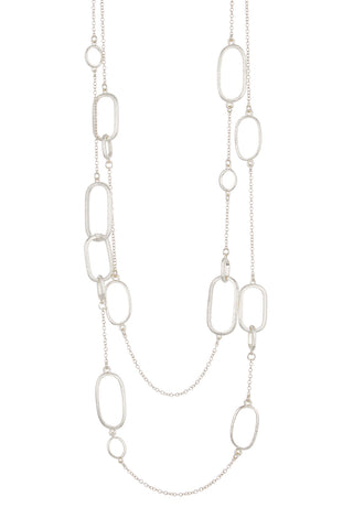 Rhodium Satin Link Layered Necklace - Closeout