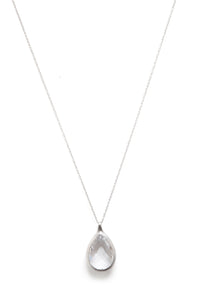 White Rhodium Long Teardrop Rock Crystal Pendant