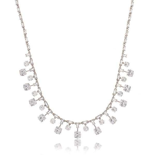 Rhodium Clad CZ Round Drop Necklace