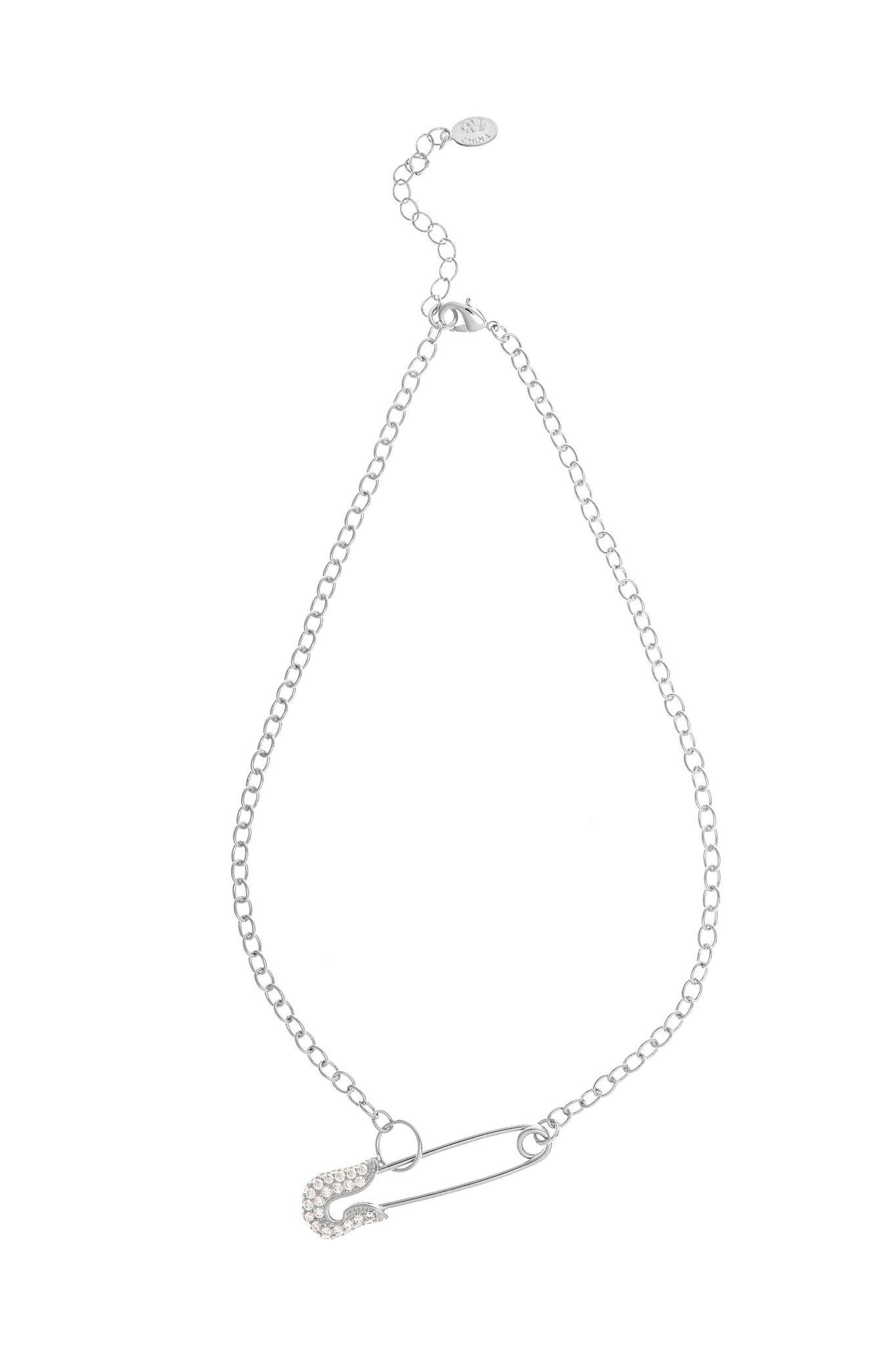 Rhodium Safety Pin Chain Necklace