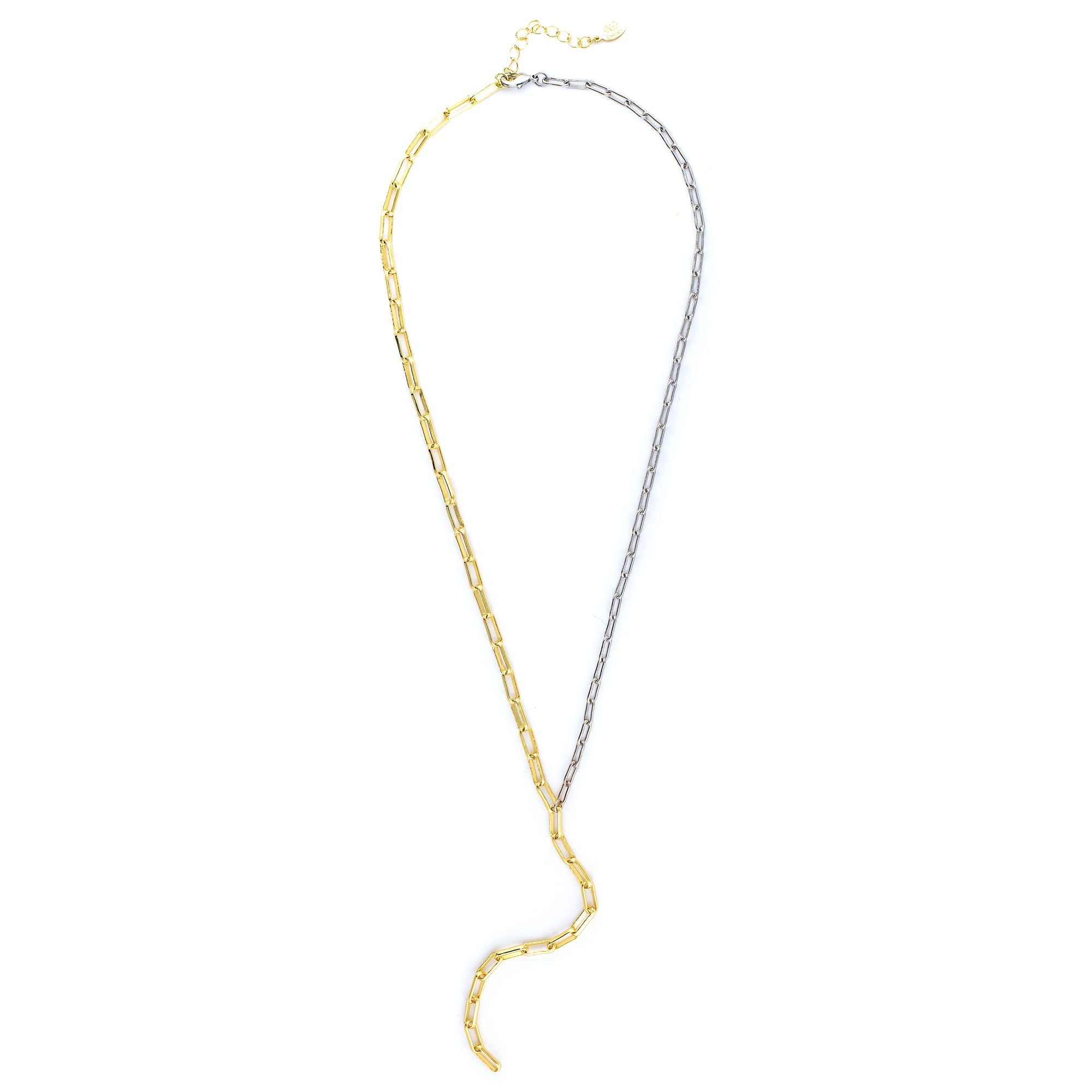 30 Inch Adjustable Paperclip Lariat Necklace with Three Pave Dangle Ends in  Yellow Gold | New York Jewelers Chicago