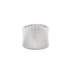 White Rhodium Cubic Zirconia Concave Band Ring - Closeout