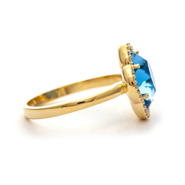 Swiss Blue Cubic Zirconia Encrusted Ring