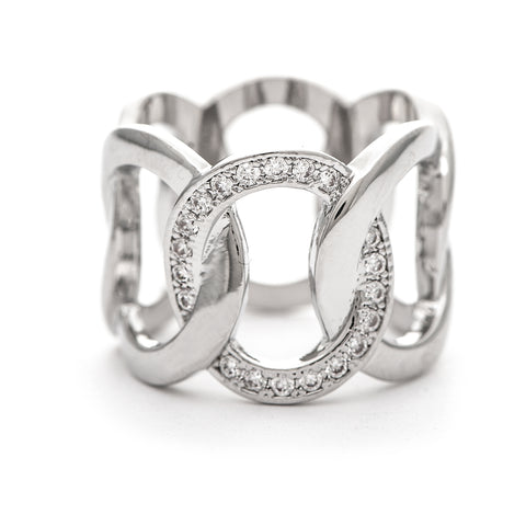 White Rhodium Interlaced Circle with Cubic Zirconia Accent Band Ring