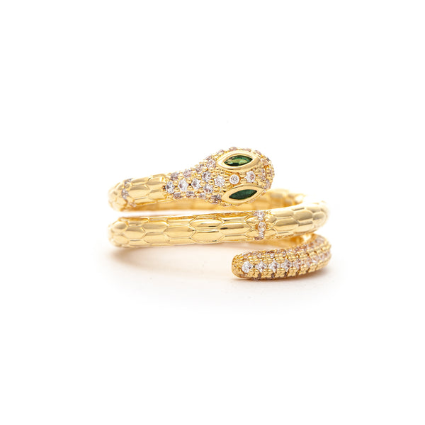 Textured Emerald + CZ Wrap Snake Ring