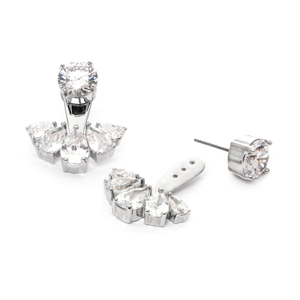 White Rhodium Cubic Zirconia Front-Back Earrings