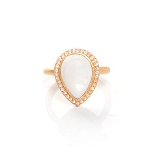 Mother of Pearl + White Topaz Teardrop Ring Size 9 - Closeout
