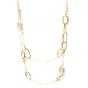 Satin Link Layered Chain + Rock Crystal Station Necklace - Closeout