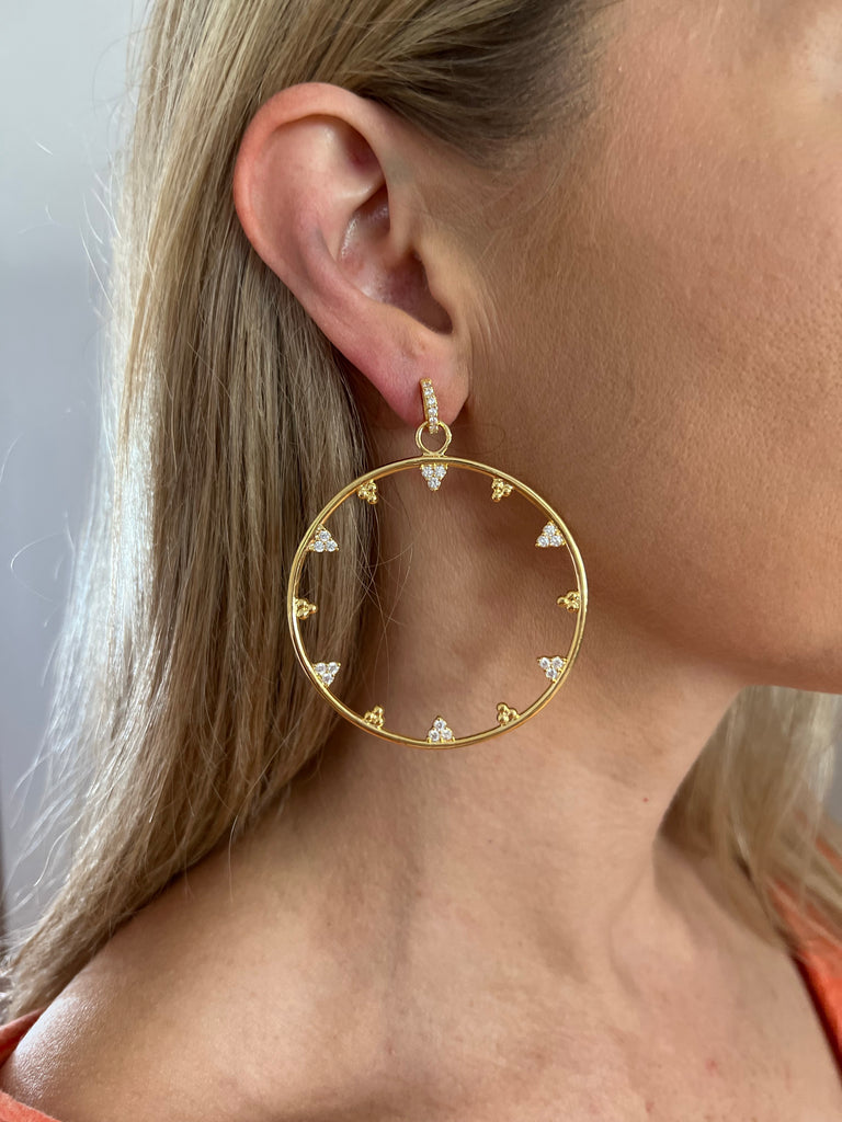 055 CTTW Front Facing Three Row Diamond Hoop Earrings in Yellow Gold  New  York Jewelers Chicago