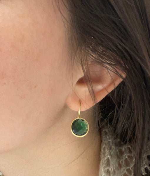 Emerald Crystal Round Drop Earrings - Closeout