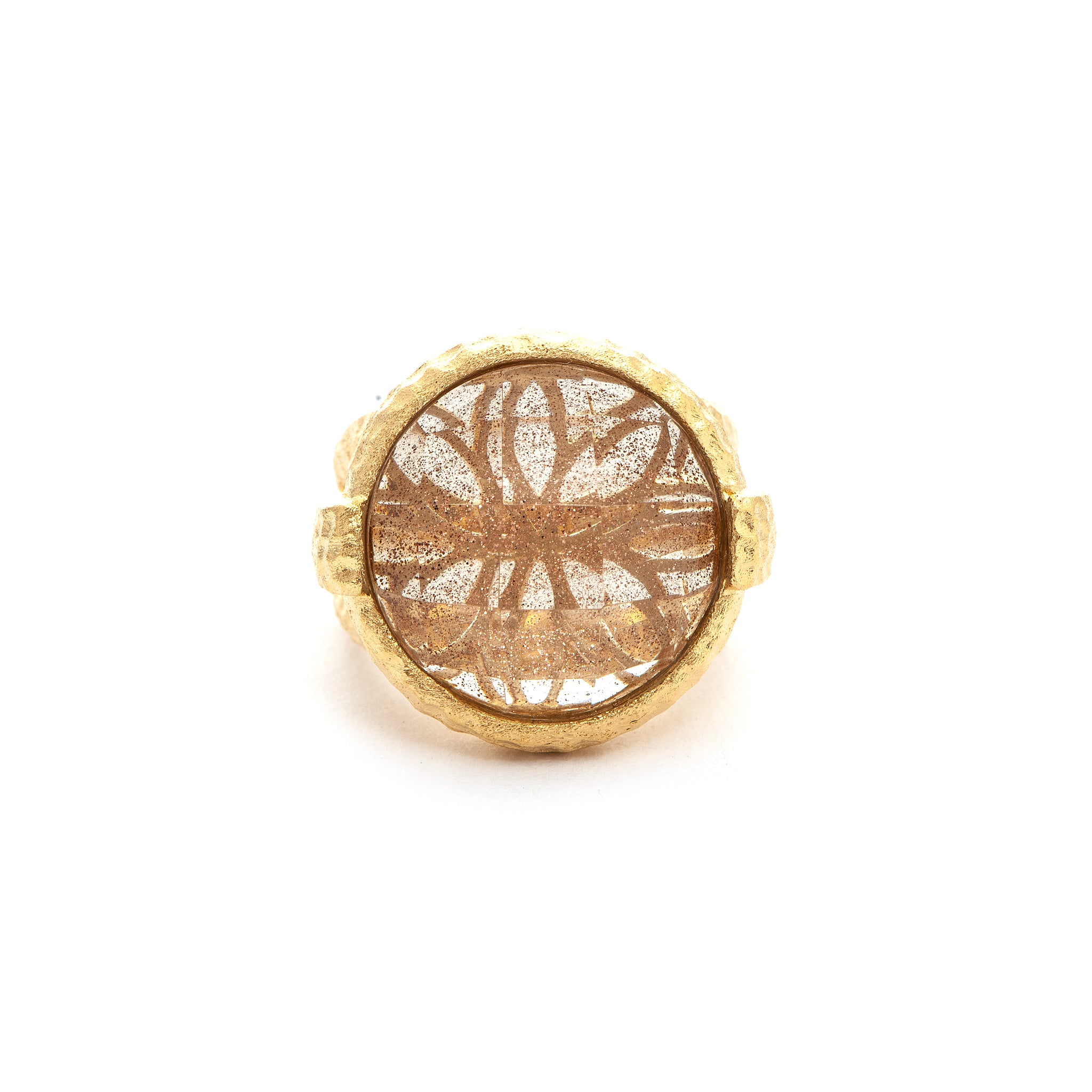 Rutilated Crystal Round Hammered Satin Cocktail Ring - Closeout