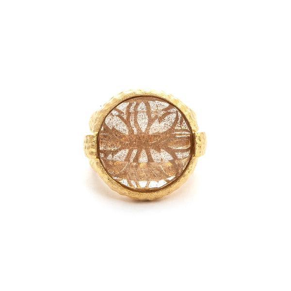 Rutilated Crystal Round Hammered Satin Cocktail Ring - Closeout