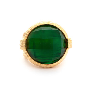 Emerald Green Doublet Round Hammered Satin Cocktail Ring - Closeout