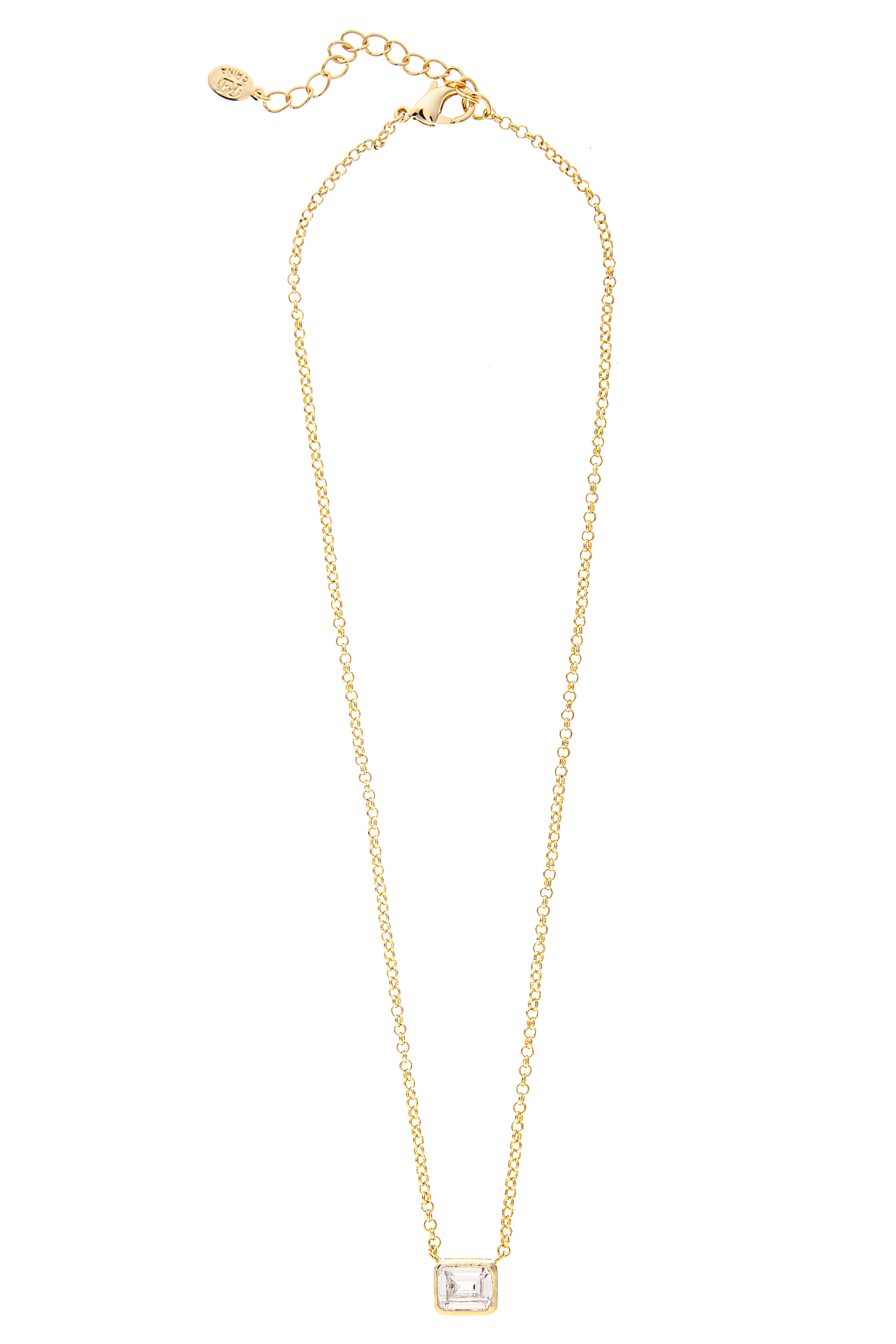 Emerald Cut Bezel Set Cubic Zirconia Pendant Necklace