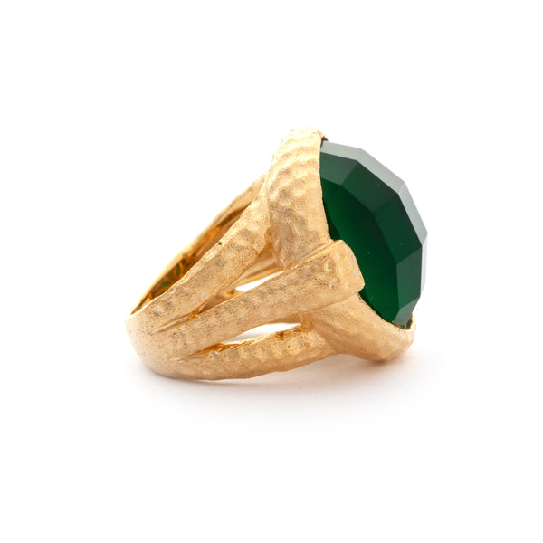 Emerald Green Doublet Round Hammered Satin Cocktail Ring - Closeout