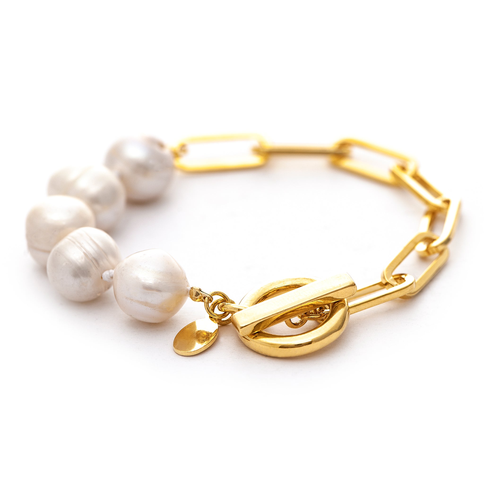 Natural Pearl + Bead Toggle Bracelet