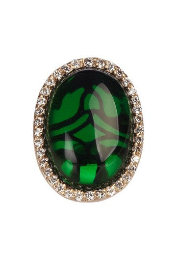 Emerald + CZ Bold Oval Bezel Ring Size 8 - Closeout